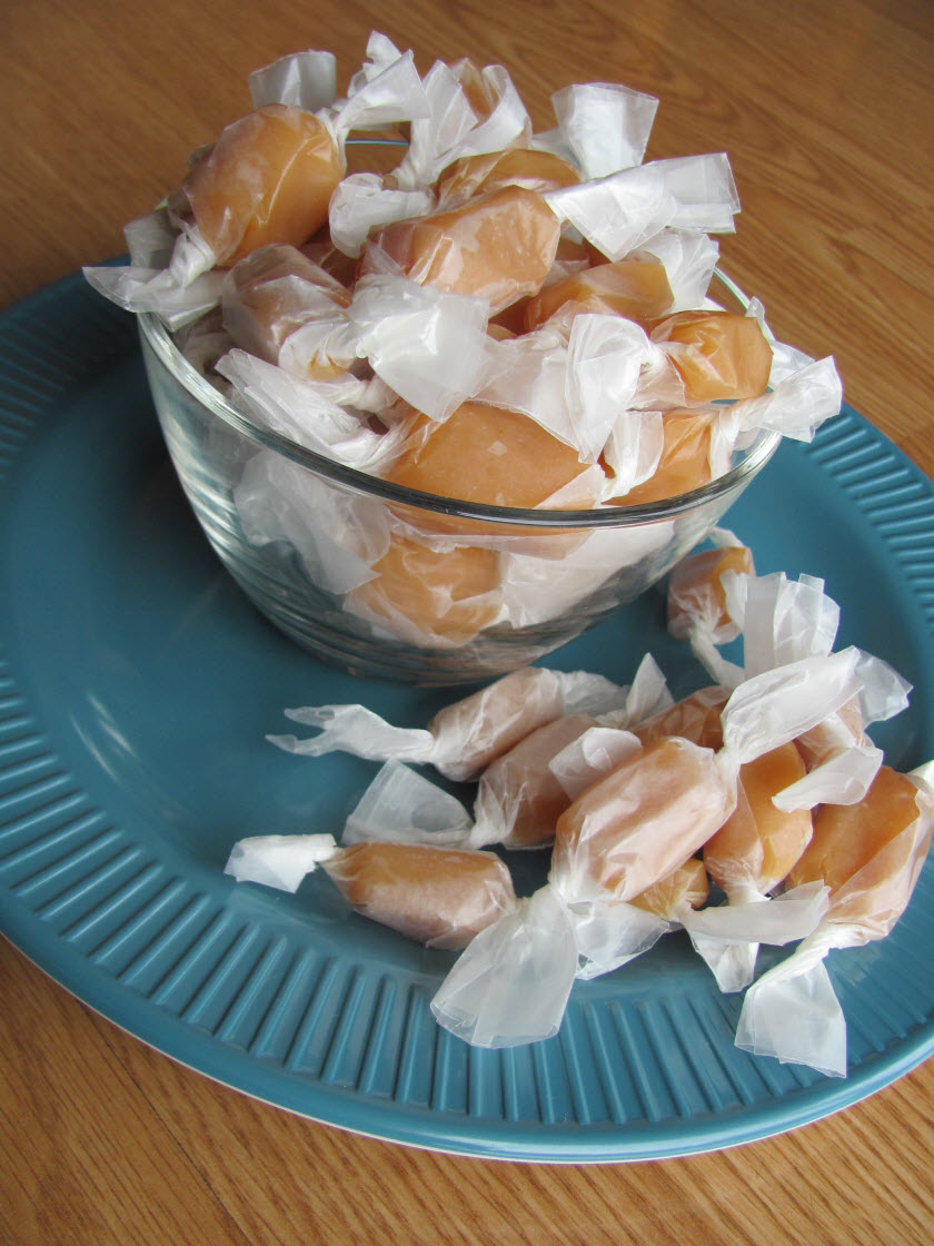 Homemade Sea Salt Caramels plated in bowl