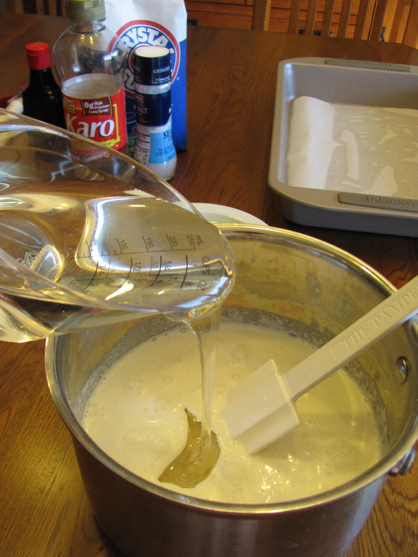 mixing corn syrup, heavy cream, butter, sugar
