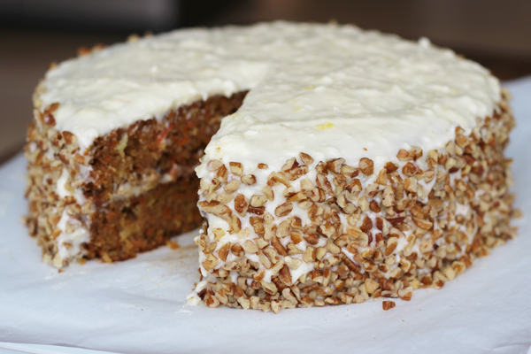 Carrot Cake with Cream Cheese Frosting and Pecans