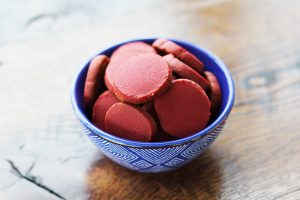 Red Shortbread Cookies in a Bowl