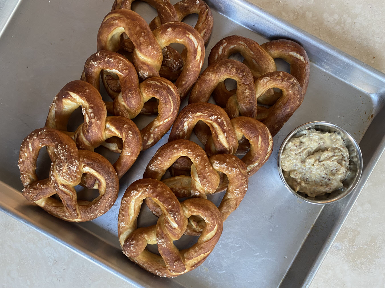 Homemade German-Style Pretzels on Tray