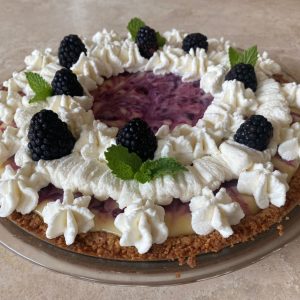 Whole colorful pie: Blackberry Mojito Cream Pie