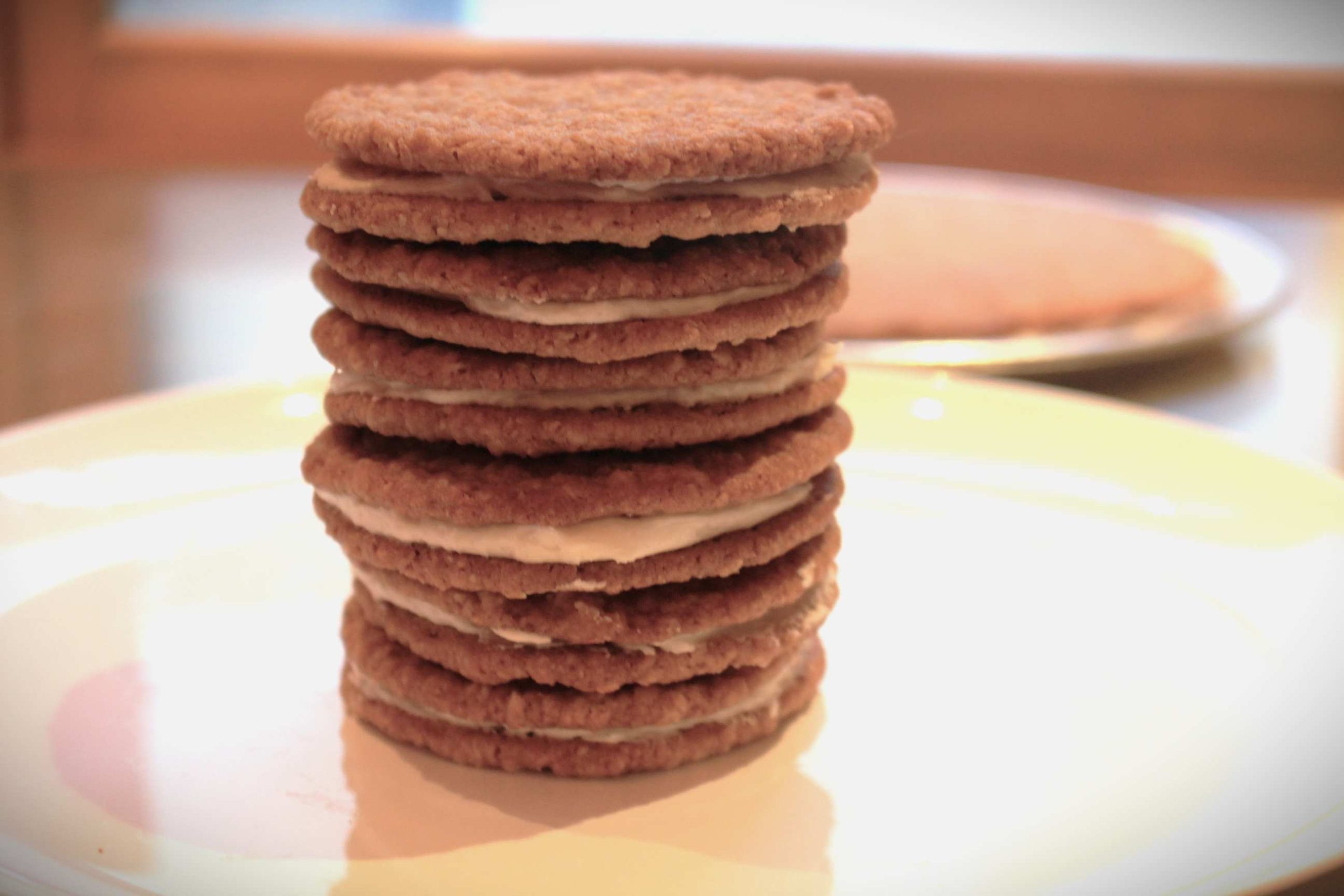 Plated stack of Oatmeal Buttercream Sandwich Cookies